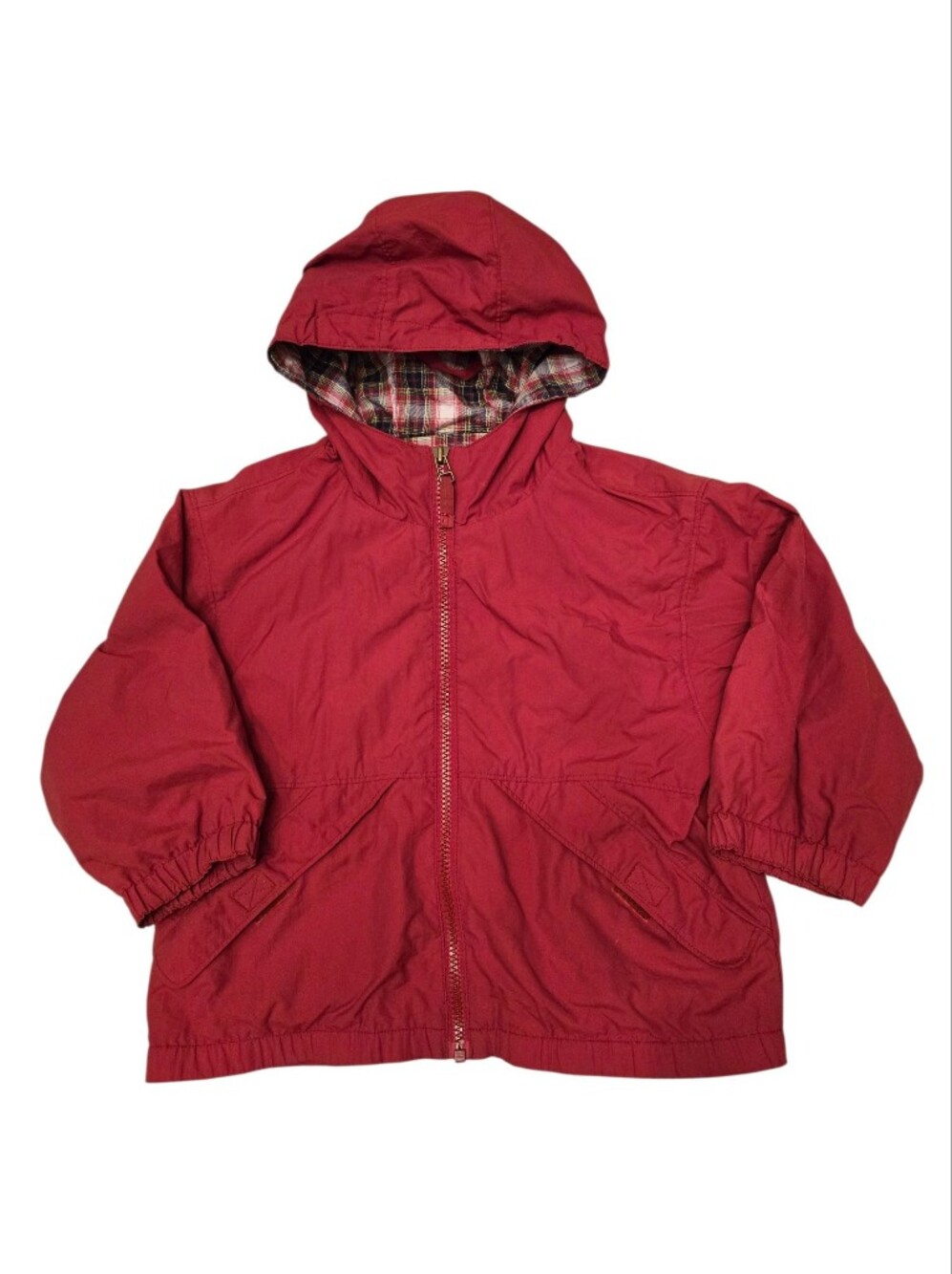 Vintage Y2k Lands' End Plaid Lined Hooded Red Jacket